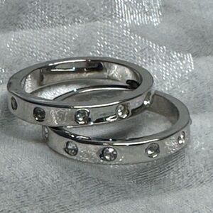 Silver Tone Flush Set Crystal/CZ  Band Stack Rings Set of 2 Designer Look
